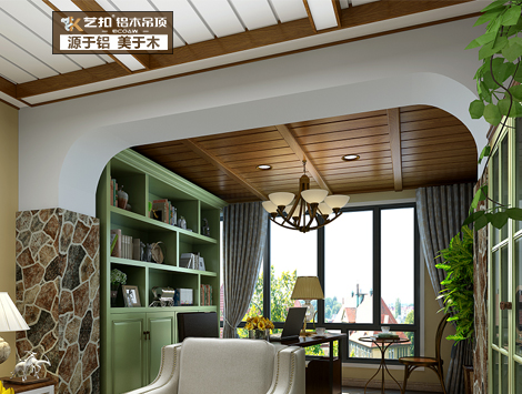 艺扣美式木纹厨房阳台集成吊顶天花板装饰材料长条客厅餐厅铝扣板